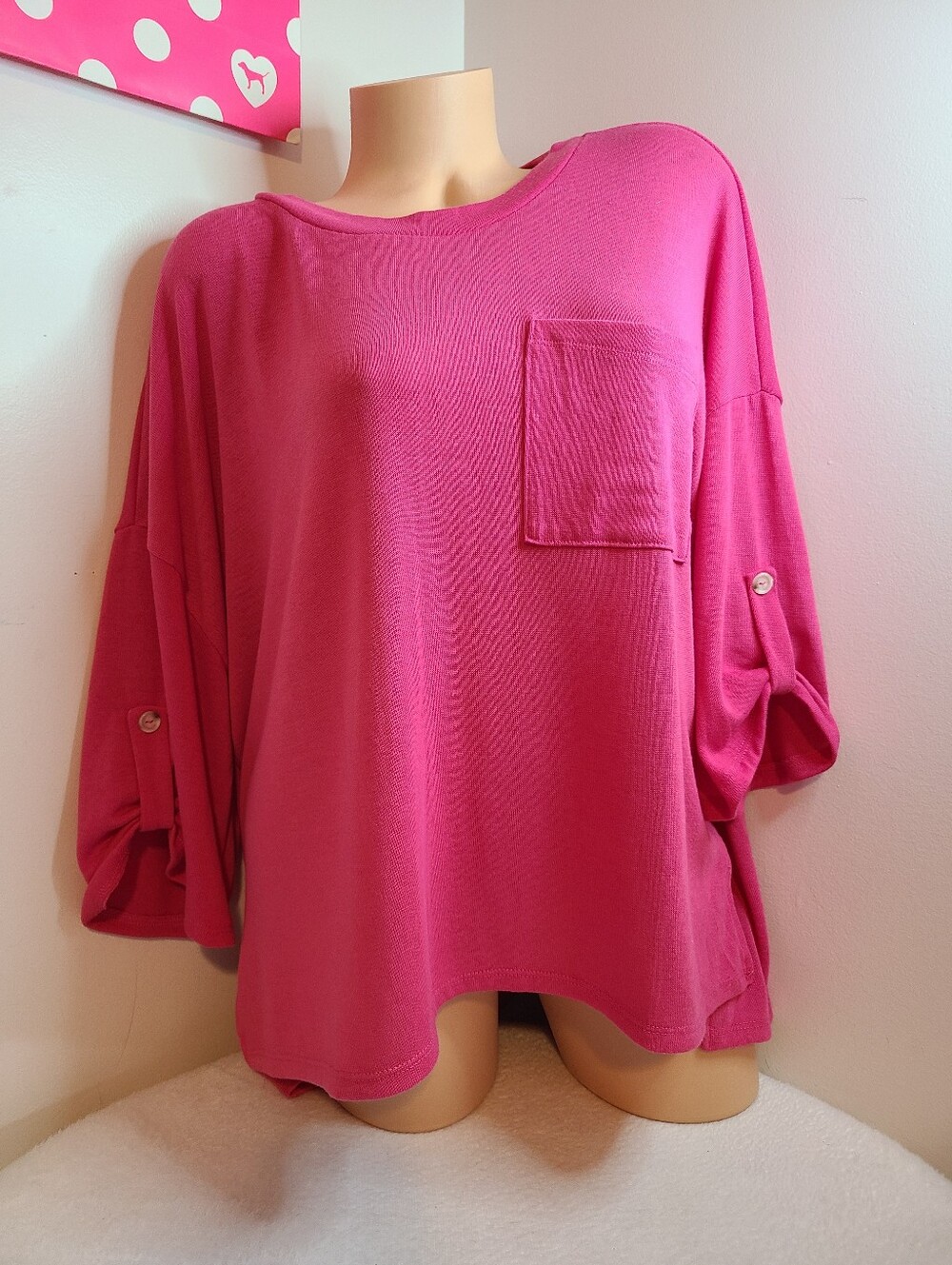 ANDREE BY UNIT Relaxed Oversized Boxy Tunic Casual Top Size Lg Hot Pink